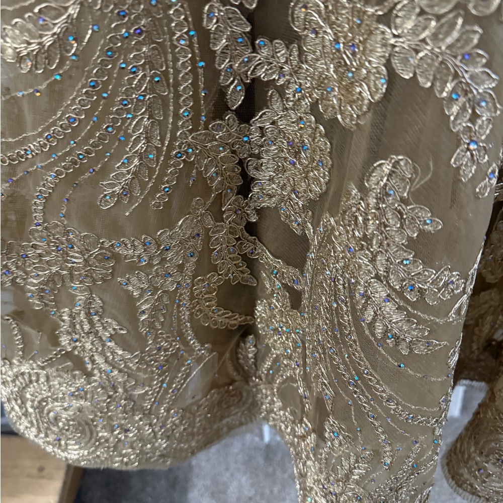 Ellie Wilde Gold Lace Prom Dress - Picture 6 of 15